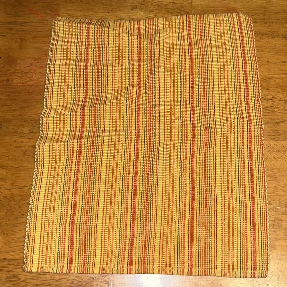 Cotton Place Mats Set of Two Yellow, Green, Orange Stripe